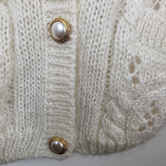 Crystal Sportswear Mohair blend Cardigan Sweater Large Cream Fall Preppy Winter - Picture 3 of 7